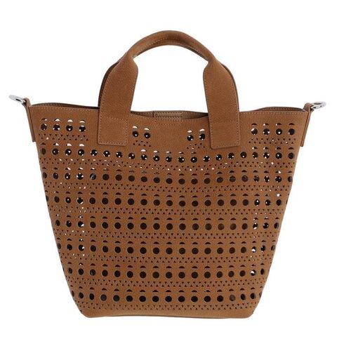 BOLSO SHOPPER CALADO CON ASAS CORTAS DON ALGODÓN CAMEL