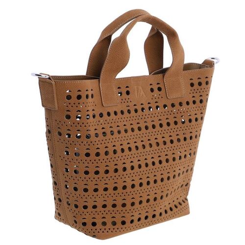 BOLSO SHOPPER CALADO CON ASAS CORTAS DON ALGODÓN CAMEL