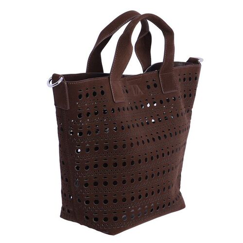 BOLSO SHOPPER CALADO CON ASAS CORTAS DON ALGODÓN MARRÓN