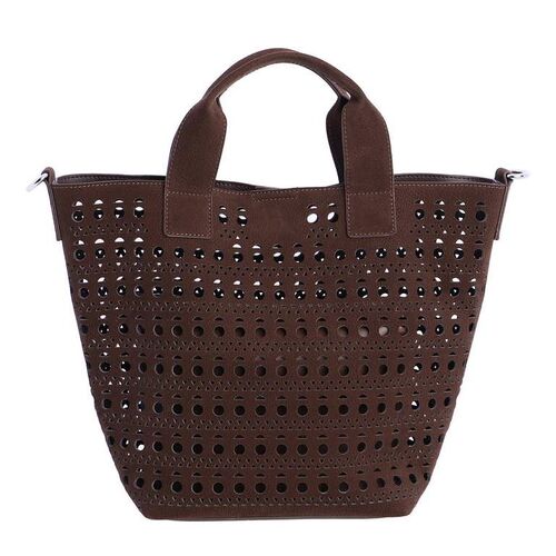 BOLSO SHOPPER CALADO CON ASAS CORTAS DON ALGODÓN MARRÓN