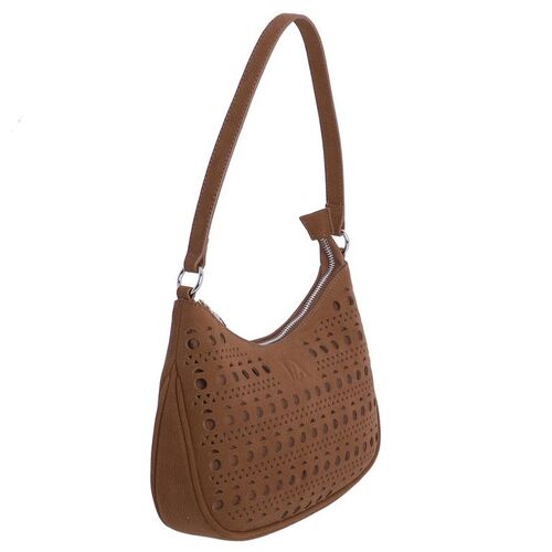 BOLSO DE HOMBRO CURVO CALADO GEOMÉTRICO DON ALGODÓN CAMEL