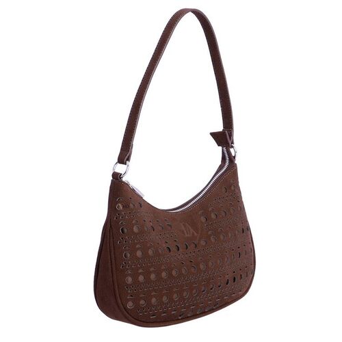 BOLSO DE HOMBRO CURVO CALADO GEOMÉTRICO DON ALGODÓN MARRÓN