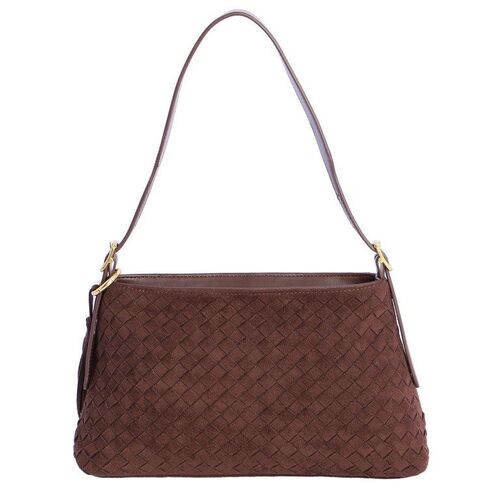 BOLSO DE HOMBRO TRENZADO CON FLECOS DON ALGODÓN MARRÓN