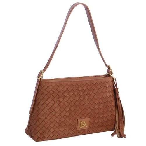 BOLSO DE HOMBRO TRENZADO CON FLECOS DON ALGODÓN CAMEL
