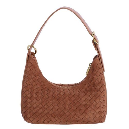 BOLSO DE HOMBRO MEDIA LUNA TRENZADO DON ALGODÓN CAMEL