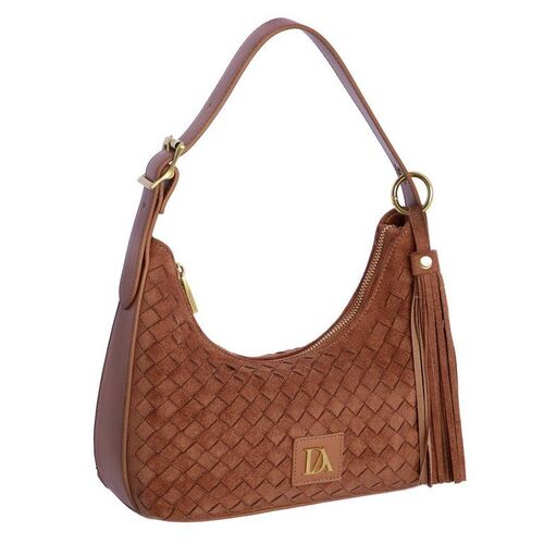 BOLSO DE HOMBRO MEDIA LUNA TRENZADO DON ALGODÓN CAMEL