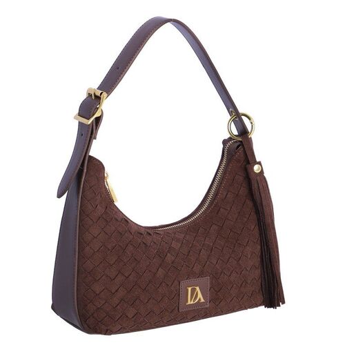 BOLSO DE HOMBRO MEDIA LUNA TRENZADO DON ALGODÓN MARRÓN